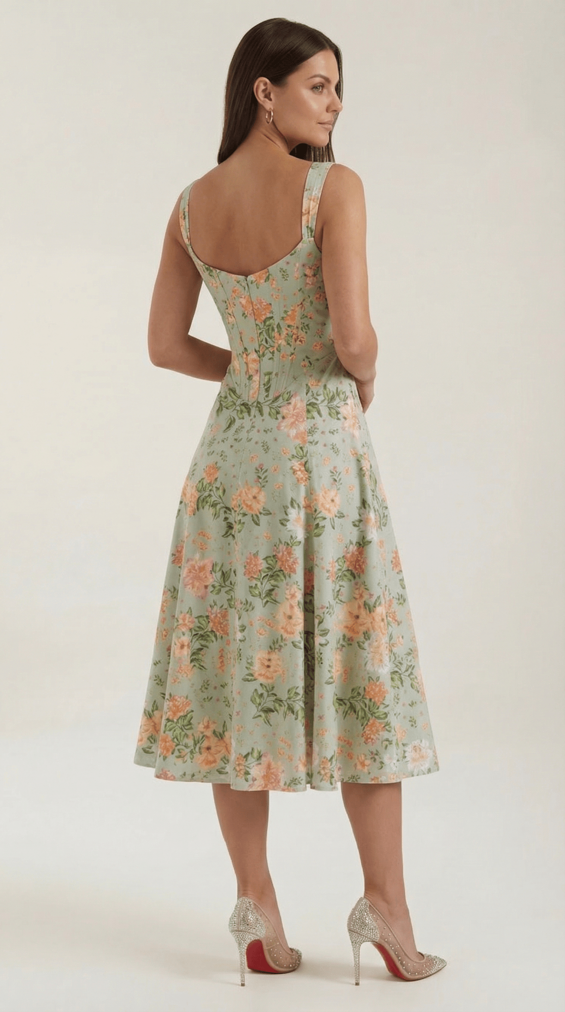 Abito midi da donna con scollo a cuore silhouette a-linea