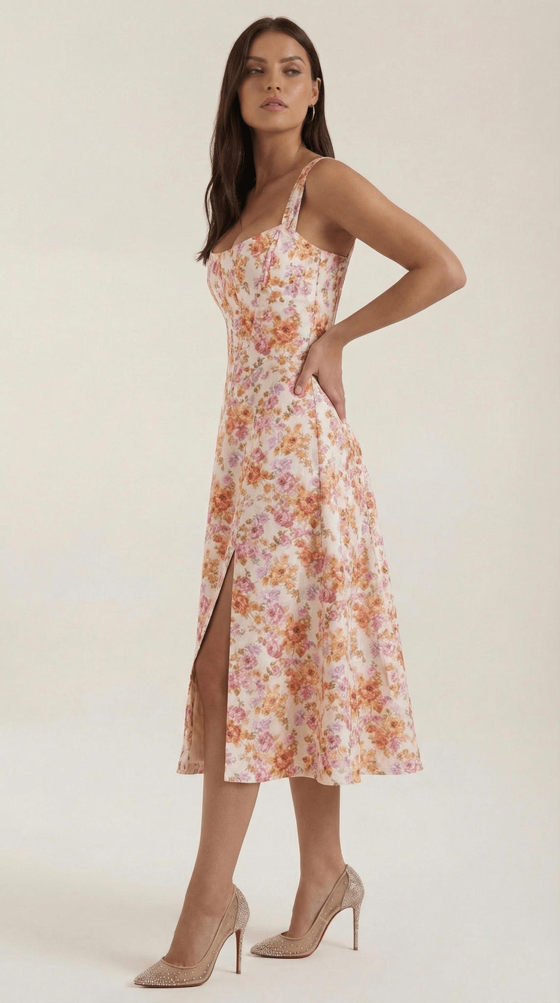 Abito midi da donna con scollo a cuore silhouette a-linea