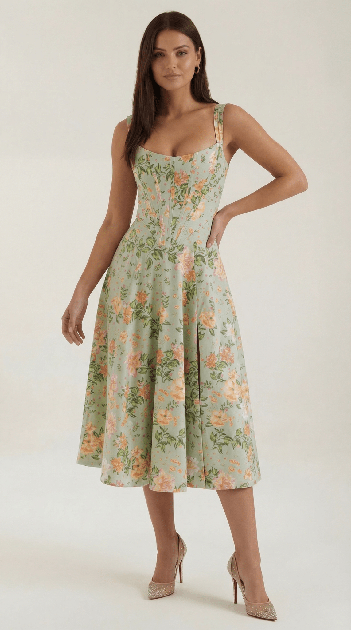 Abito midi da donna con scollo a cuore silhouette a-linea