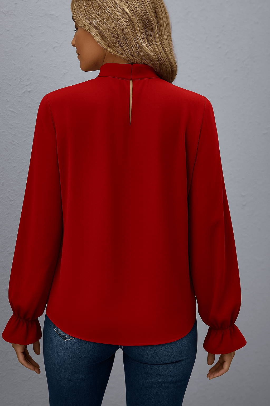Dames Blouse — Lange Mouw Strik Hals Gerimpelde Mouwen