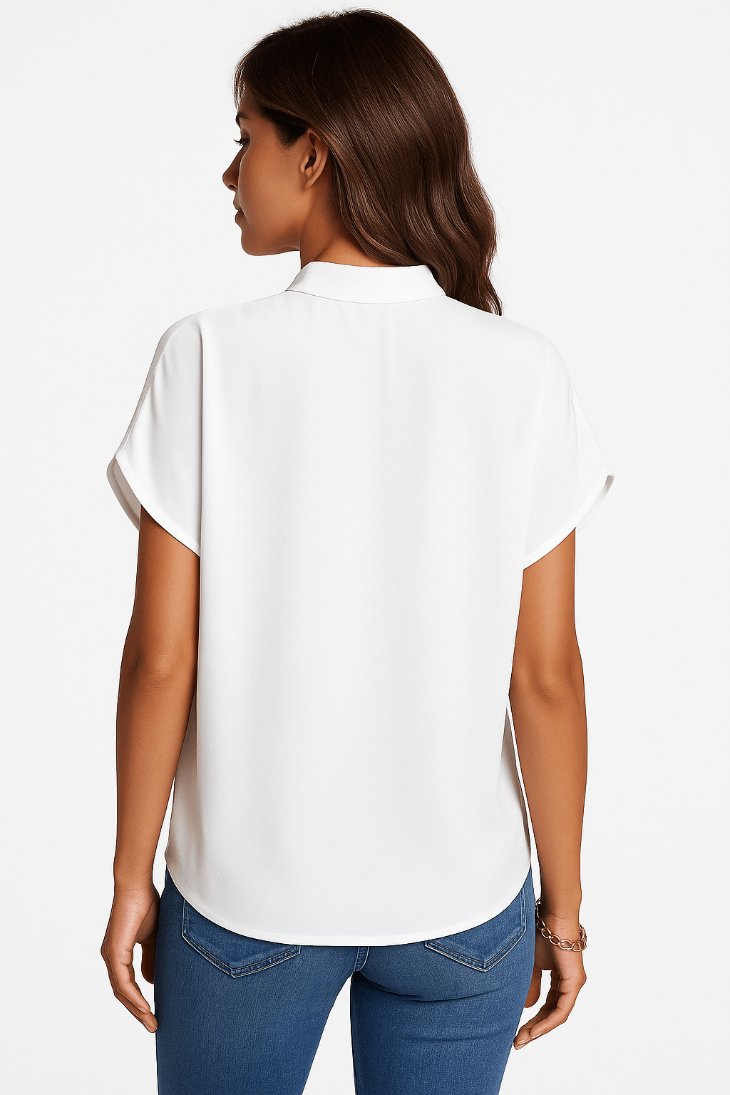 Blusa da donna — Scollo a V con colletto mandarino e dettagli al collo