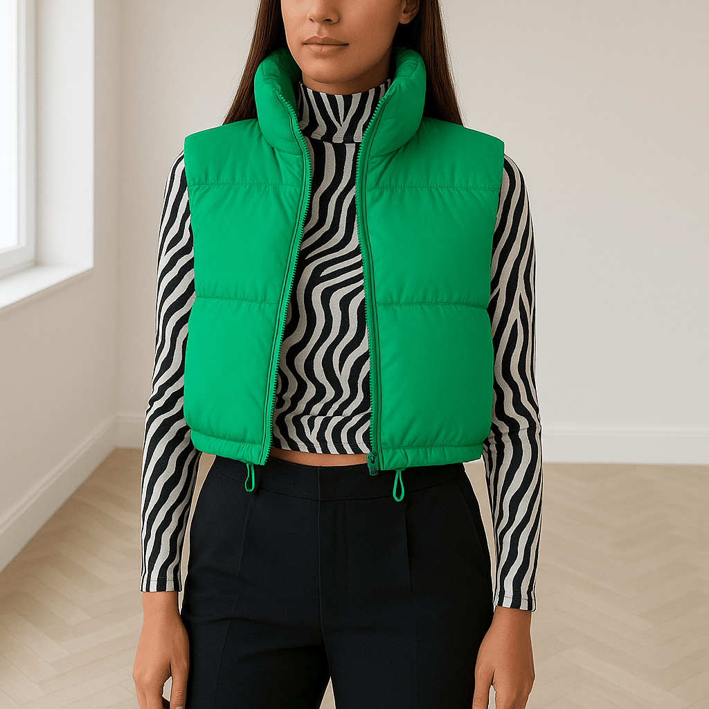Dames Cropped Vest — Mouwloos Hoge Kraag Ritssluiting Gewatteerd