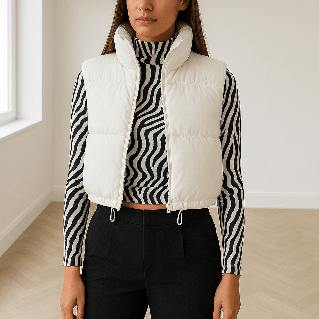 Dames Cropped Vest — Mouwloos Hoge Kraag Ritssluiting Gewatteerd