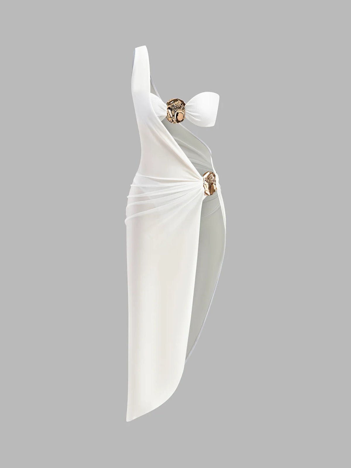 Cut-Out-Kleid für Damen — Ein-Schulter, drapierter Satin, lang