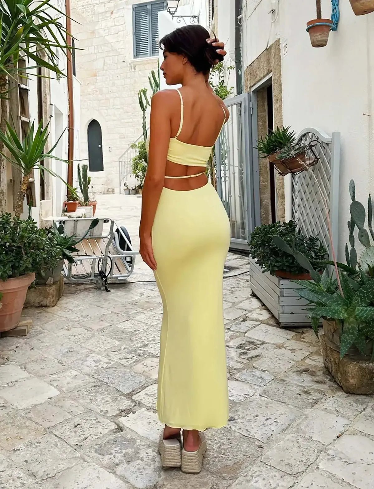 Robe longue femme — Coupe moulante, dos nu, sans manches