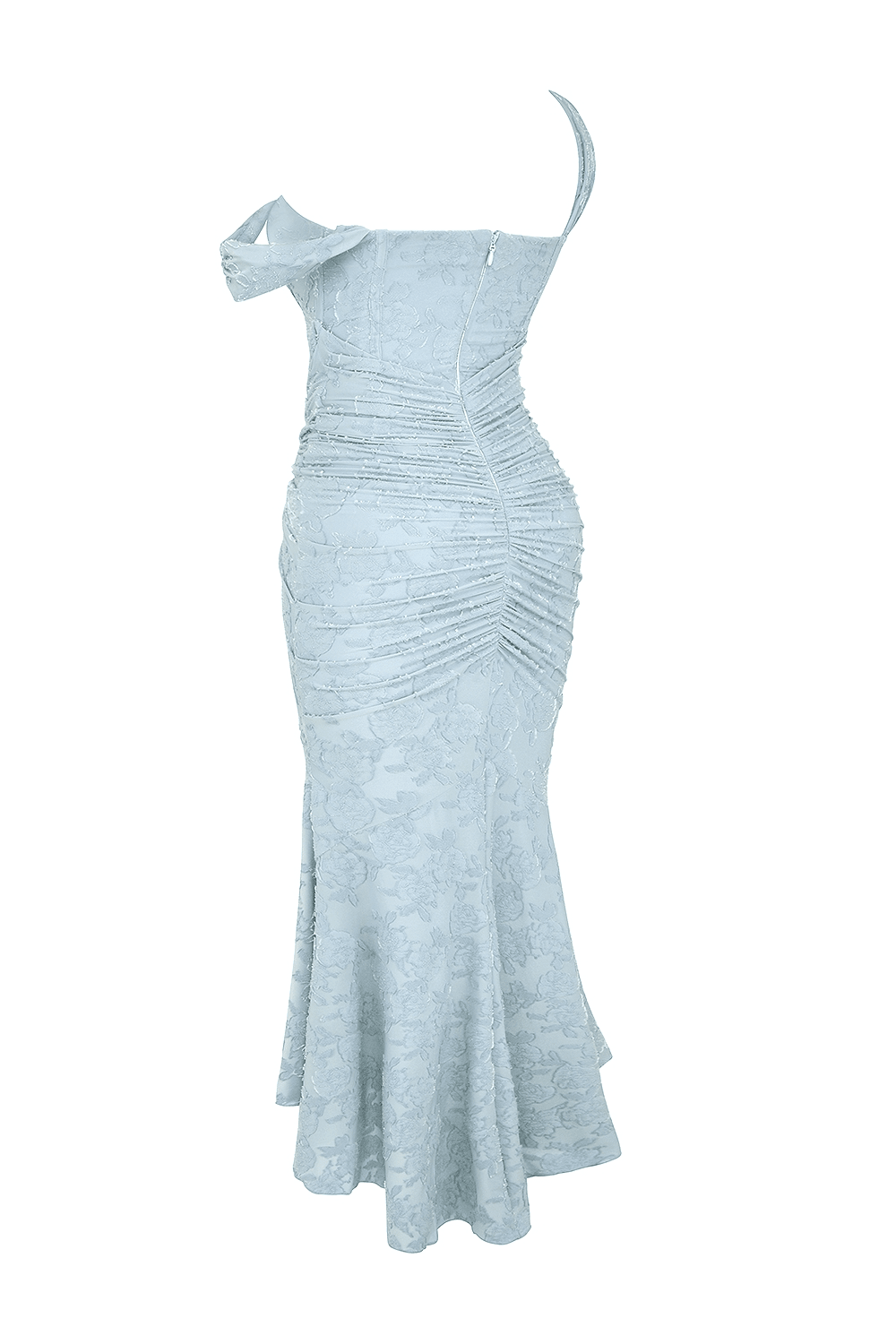 Robe longue femme — Corsage ajusté, taille froncée, ourlet asymétrique
