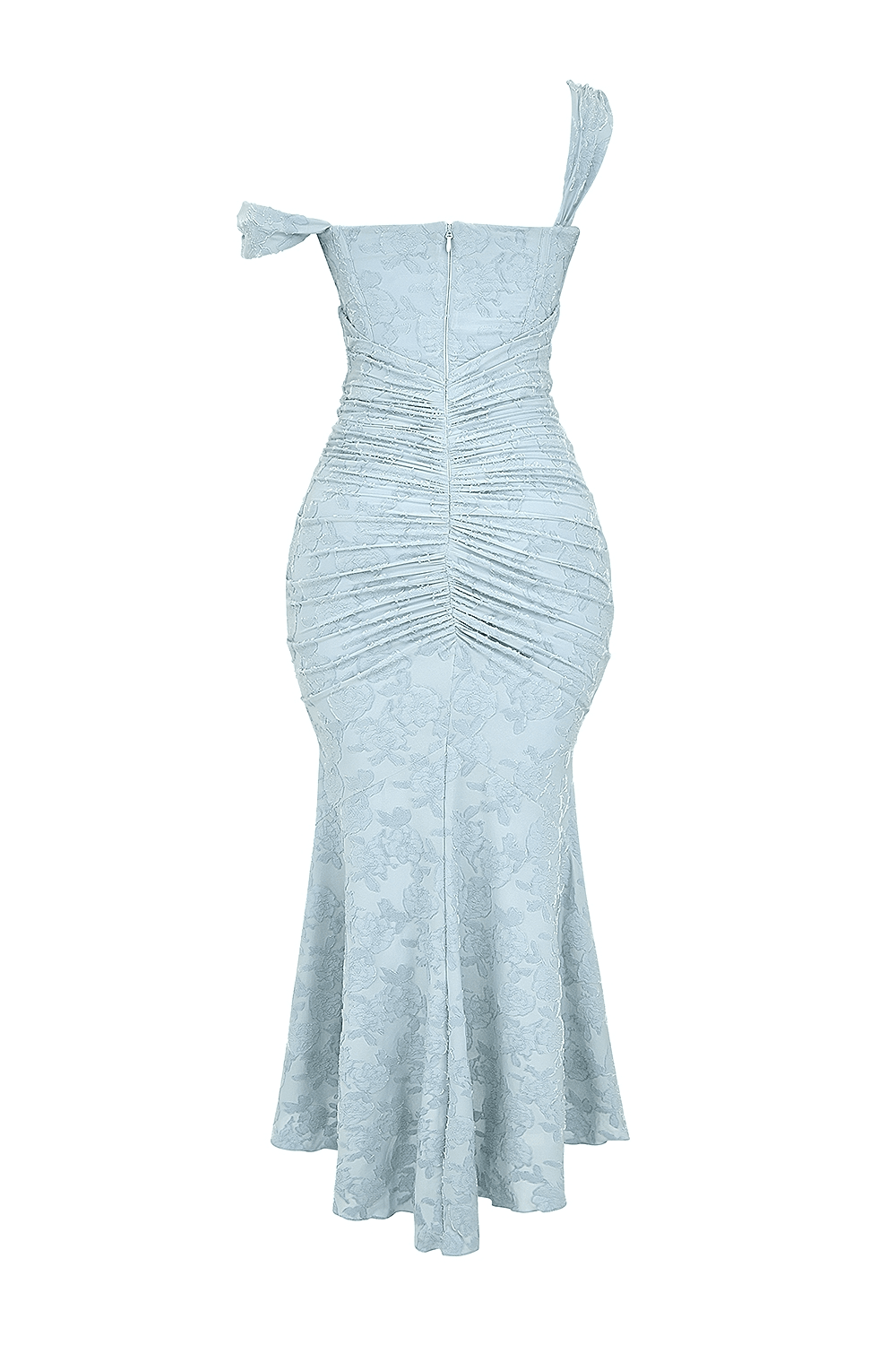 Robe longue femme — Corsage ajusté, taille froncée, ourlet asymétrique