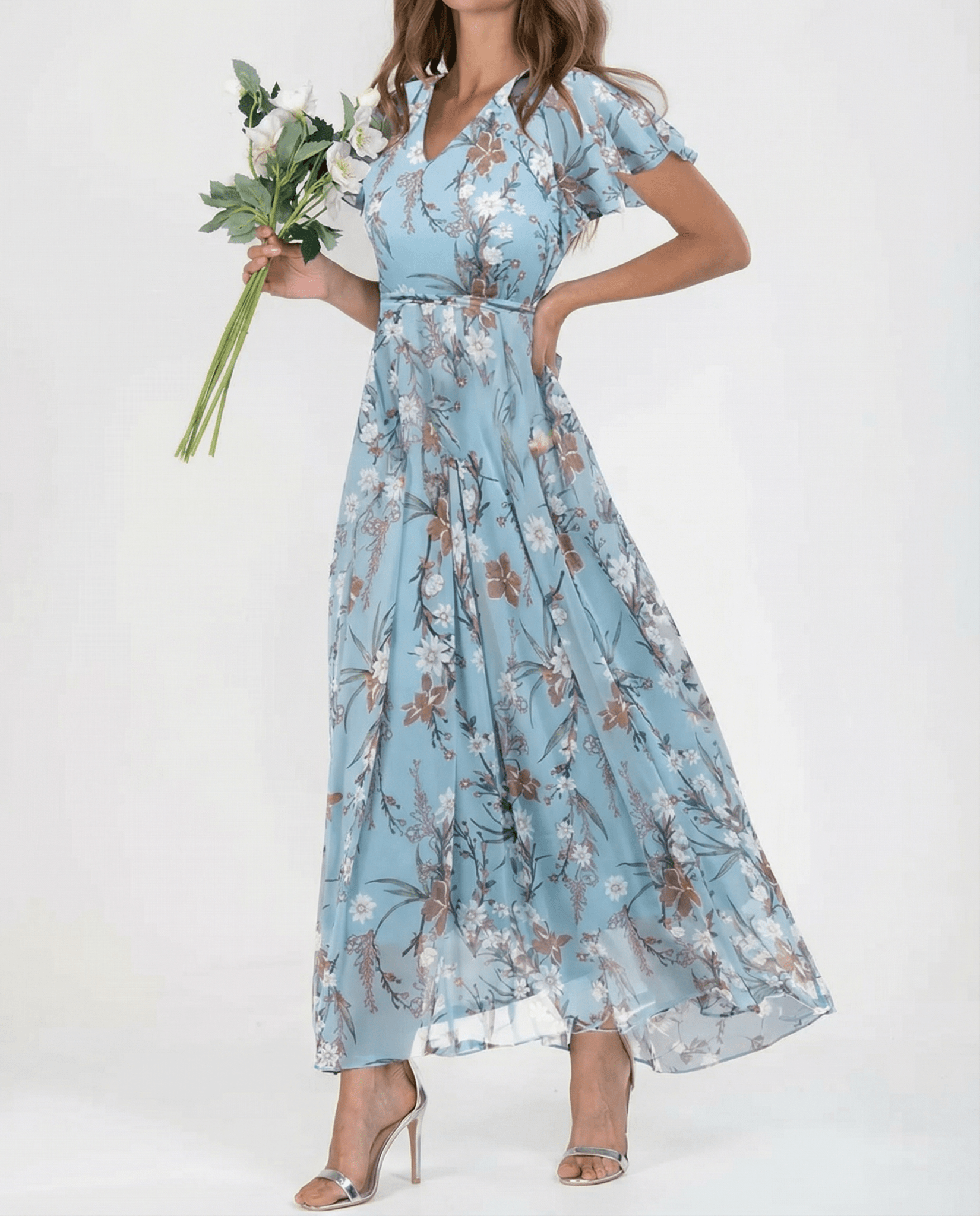 Robe maxi femme — col asymétrique à une épaule détail nœud