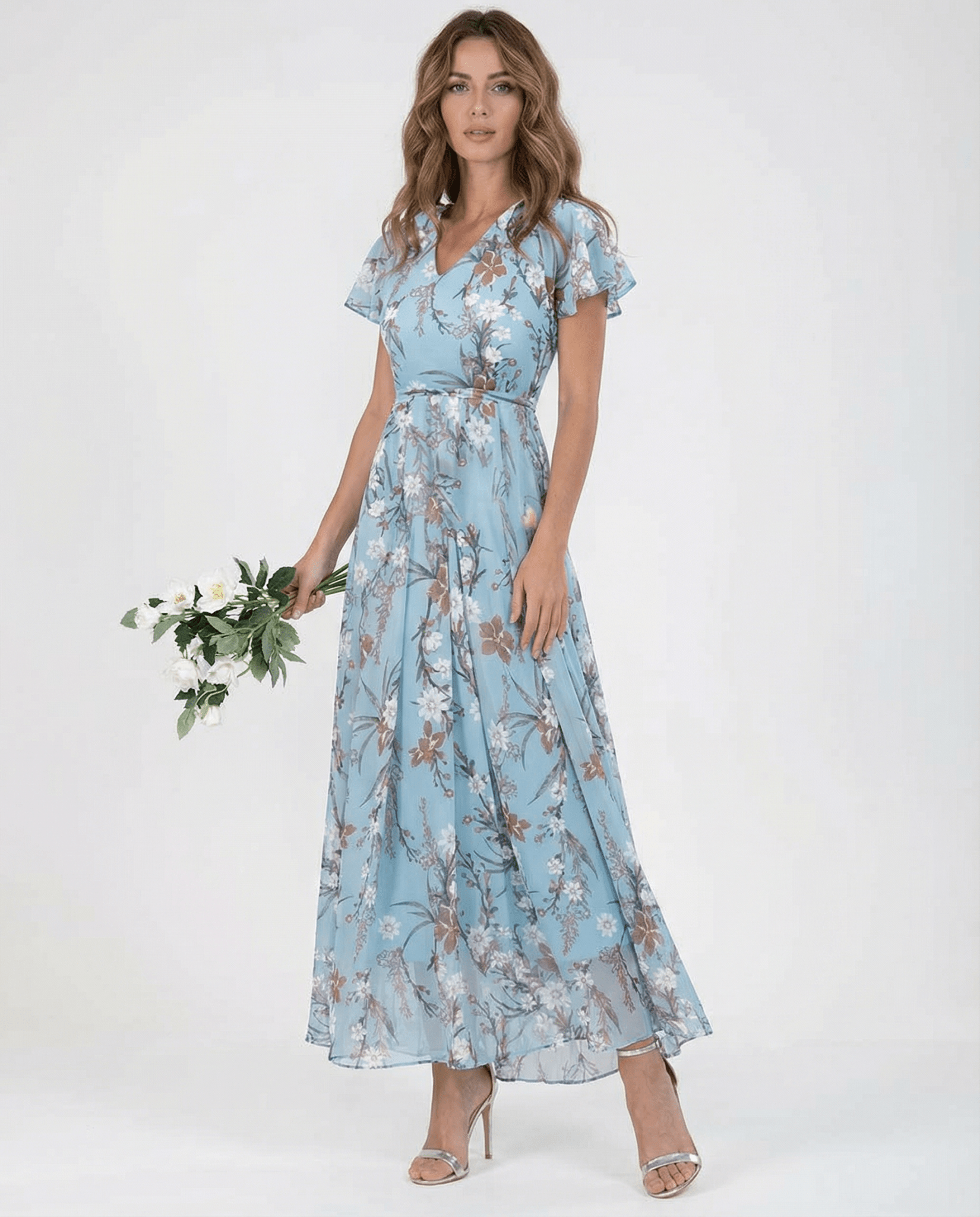 Robe maxi femme — col asymétrique à une épaule détail nœud