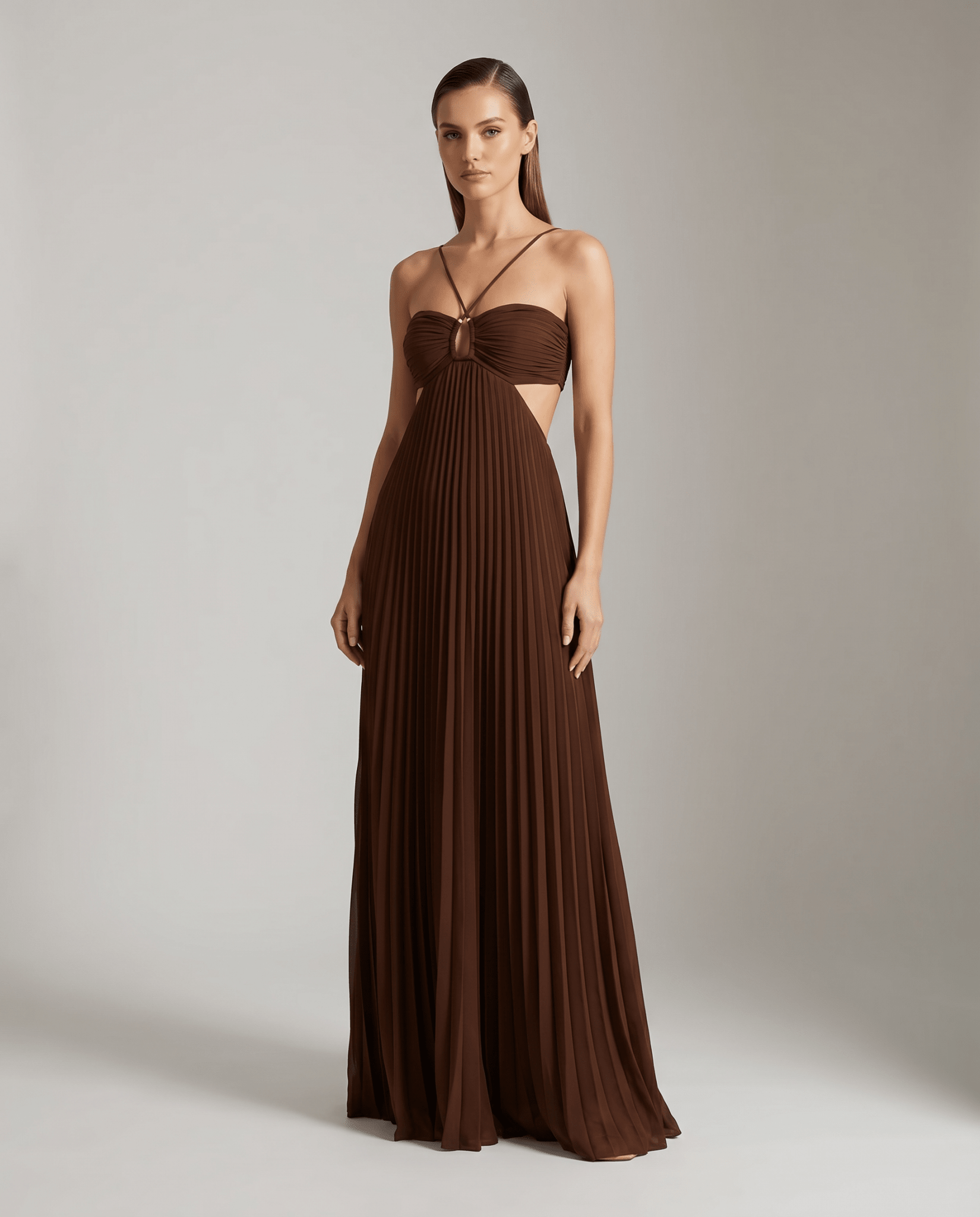 Damen Maxikleid — Plissierter Rock, Neckholder-Ausschnitt, offener Rücken