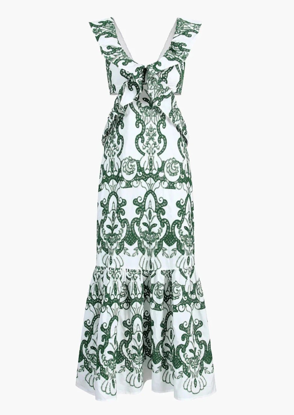 Vestito maxi donna — scollo profondo, schiena scoperta, ricamato