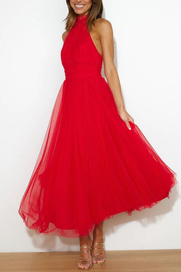 Vestido maxi para mujer — diseño sin mangas con cuello halter