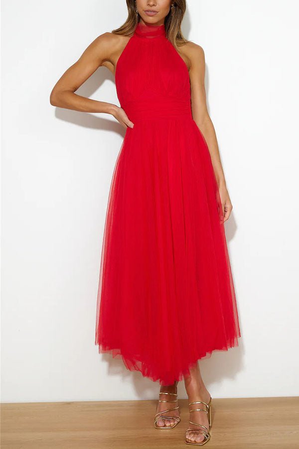 Vestido maxi para mujer — diseño sin mangas con cuello halter
