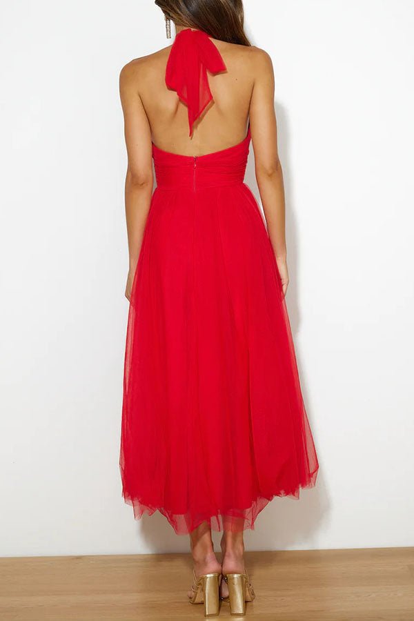 Vestido maxi para mujer — diseño sin mangas con cuello halter