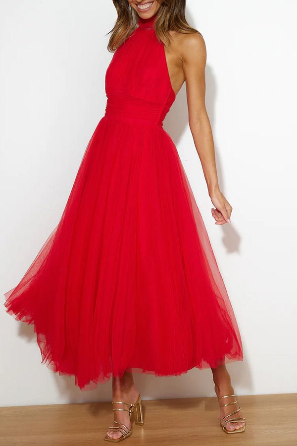 Vestido maxi para mujer — diseño sin mangas con cuello halter