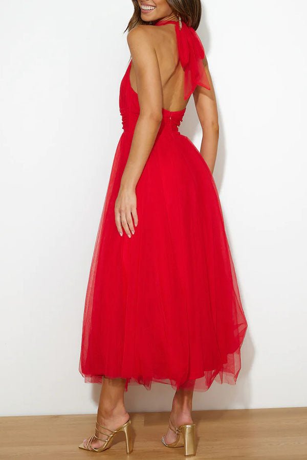 Vestido maxi para mujer — diseño sin mangas con cuello halter
