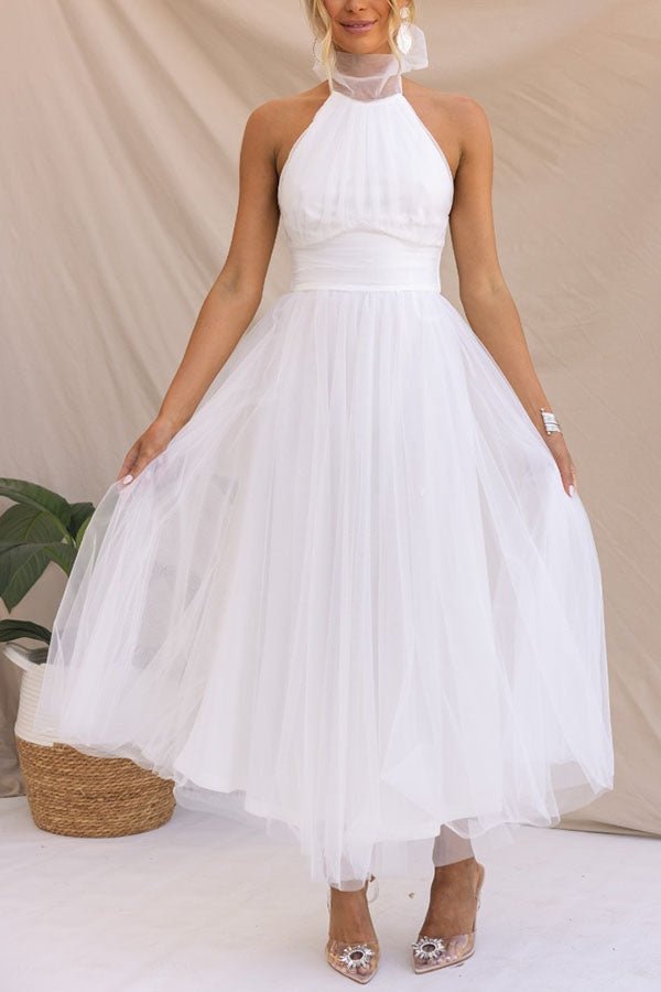 Vestido maxi para mujer — diseño sin mangas con cuello halter