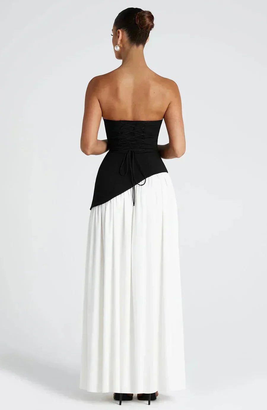 Dames maxi-jurk — strapless met hoge split en aansluitende pasvorm
