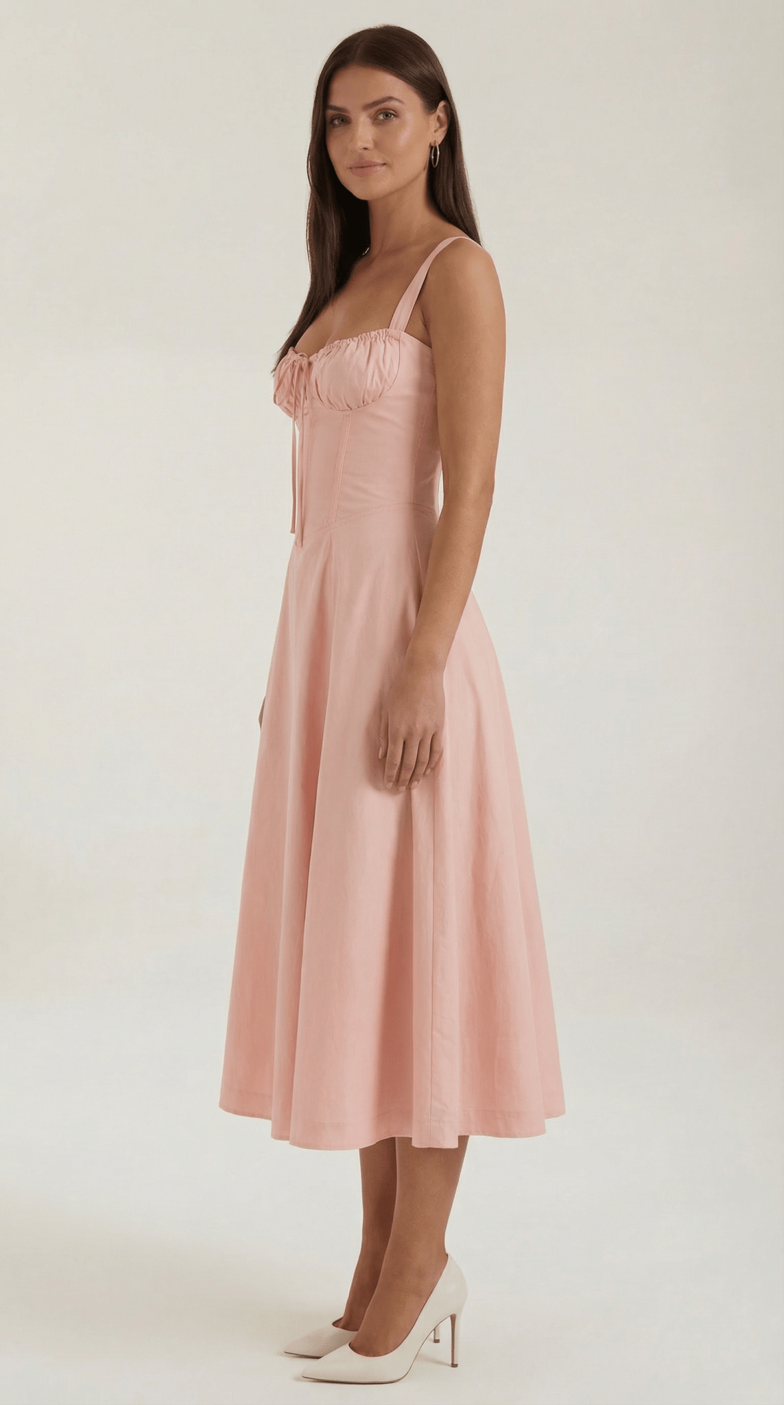 Damen Midikleid — A-Linie, Herzausschnitt, Schnürung vorne