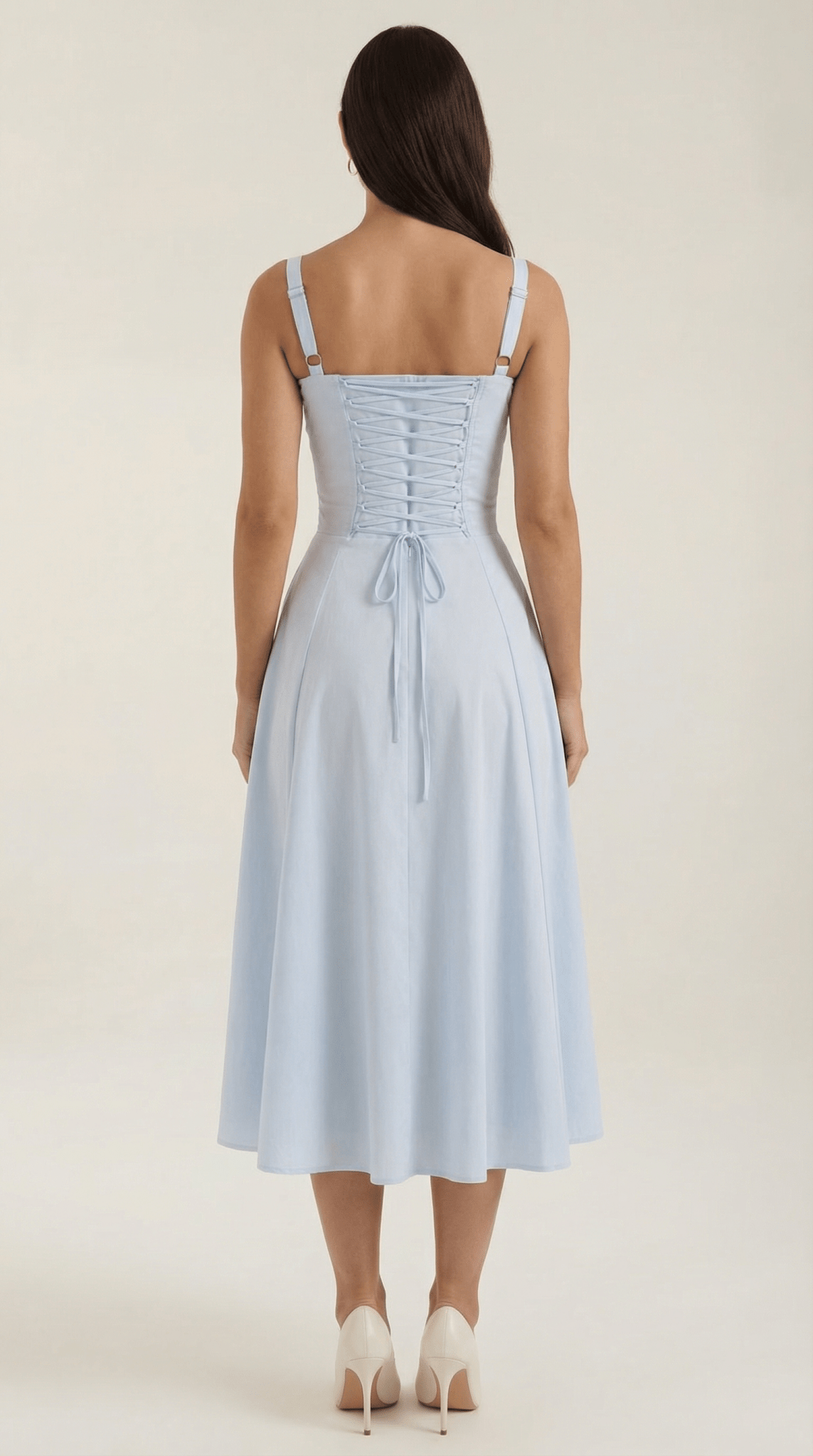 Damen Midikleid — A-Linie, Herzausschnitt, Schnürung vorne