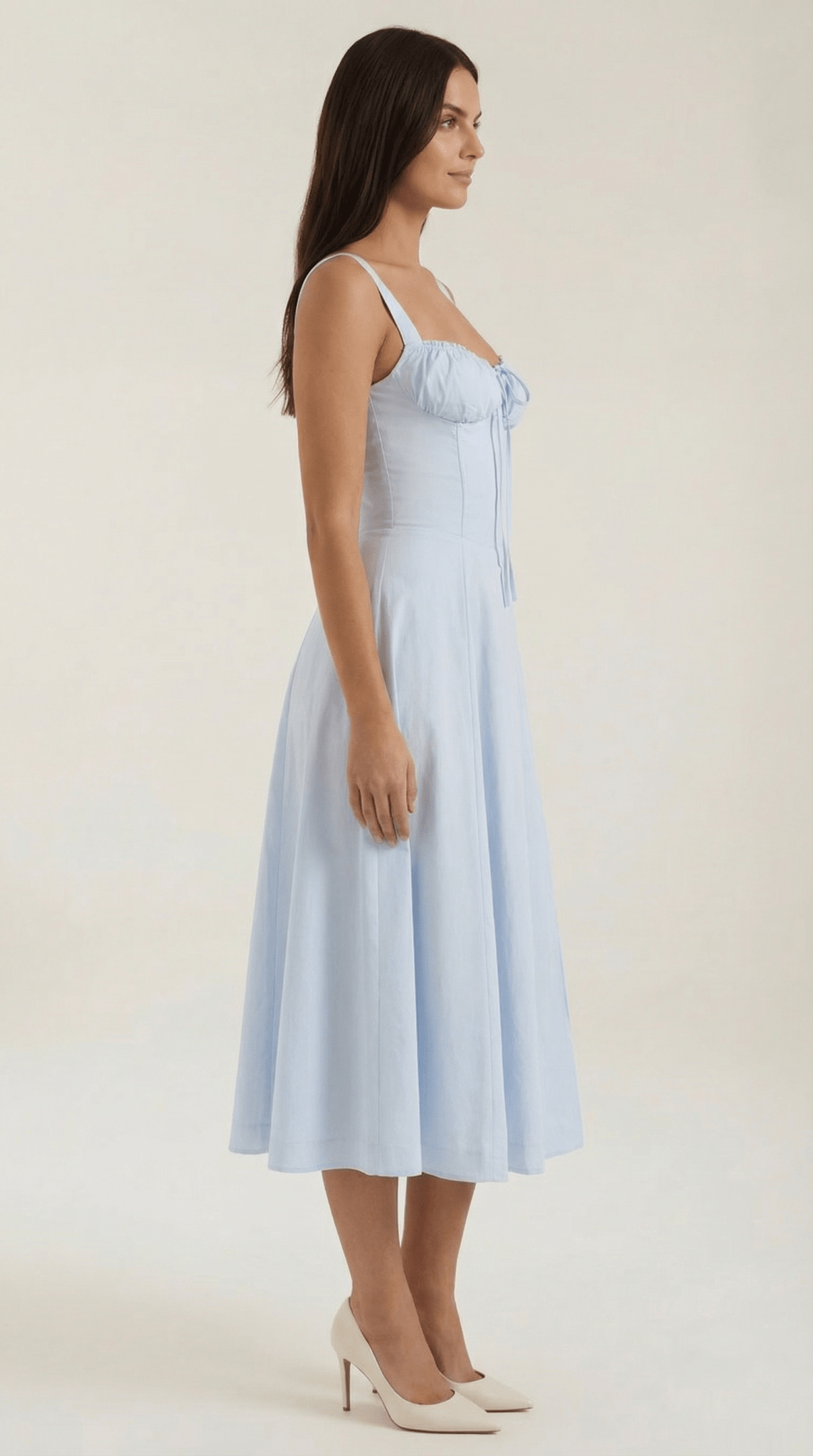 Damen Midikleid — A-Linie, Herzausschnitt, Schnürung vorne