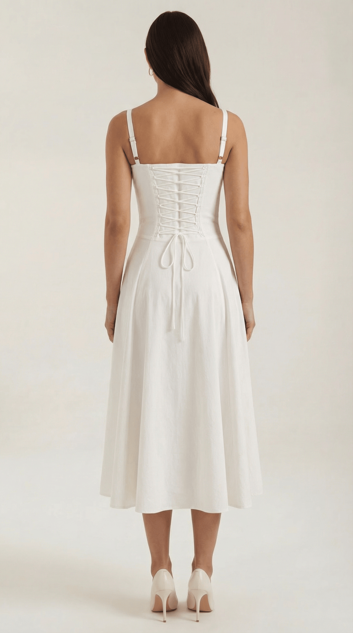 Damen Midikleid — A-Linie, Herzausschnitt, Schnürung vorne