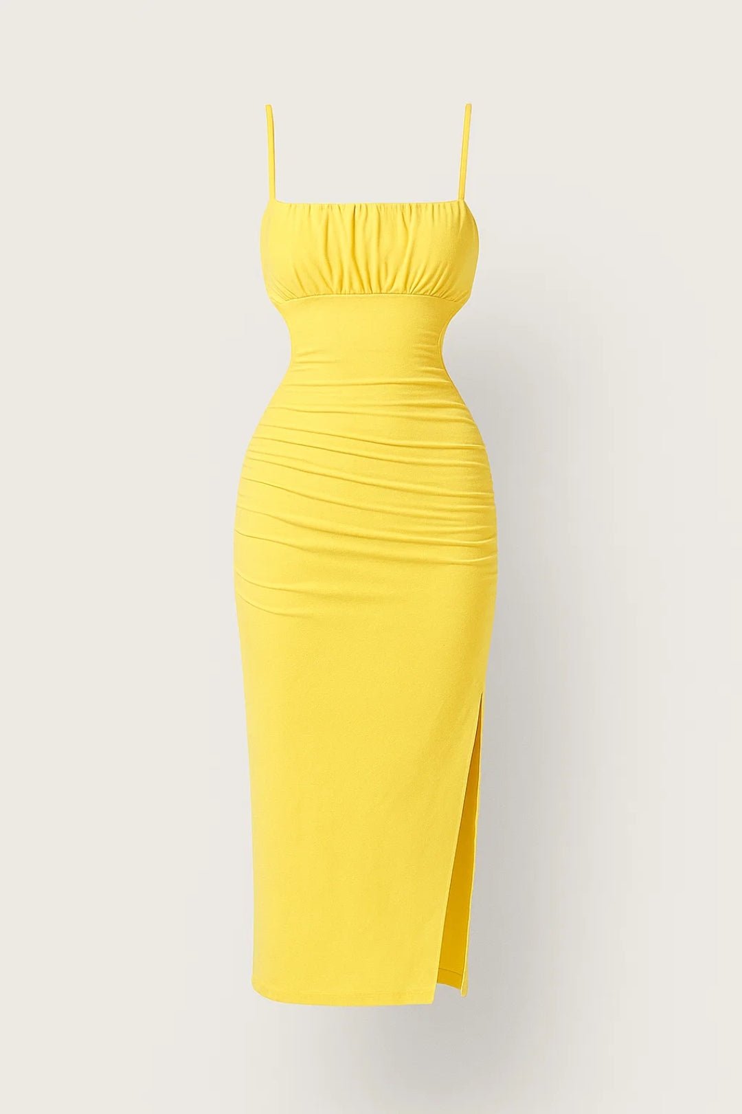 Vestido midi de mujer — Ajuste ceñido, detalle plisado con tirantes