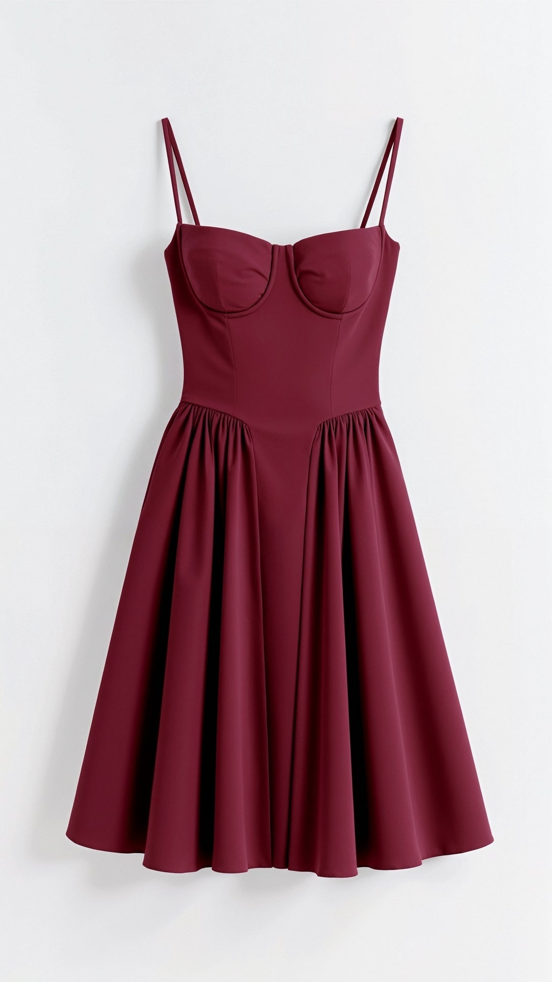 Vestito midi donna — corpetto corsetto, gonna plissettata e arricciata