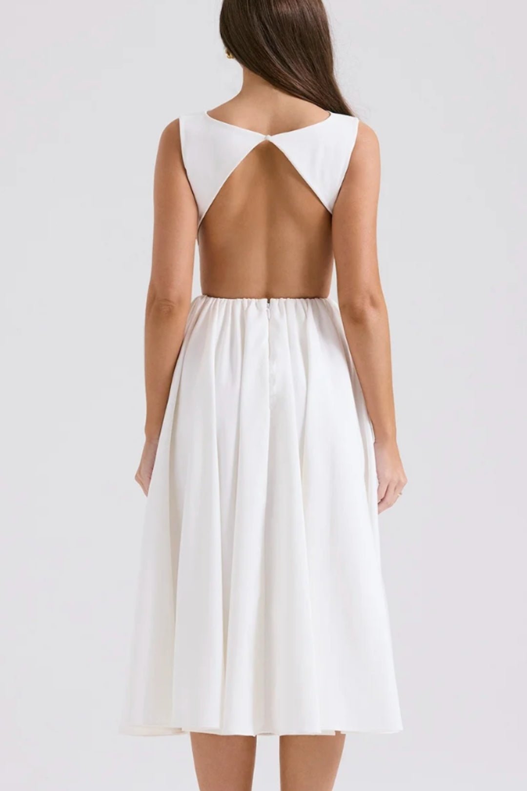 Dames Midi Jurk — Open Rug Korte Mouw Getailleerd Taille Ontwerp