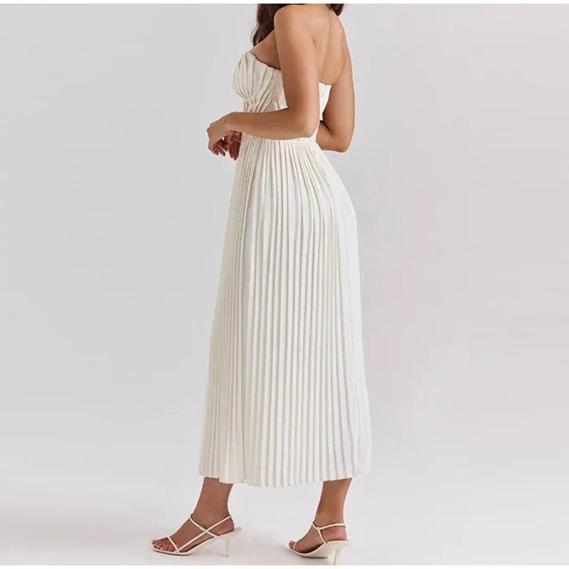 Robe midi femme — bustier et jupe plissés sans bretelles ni manches
