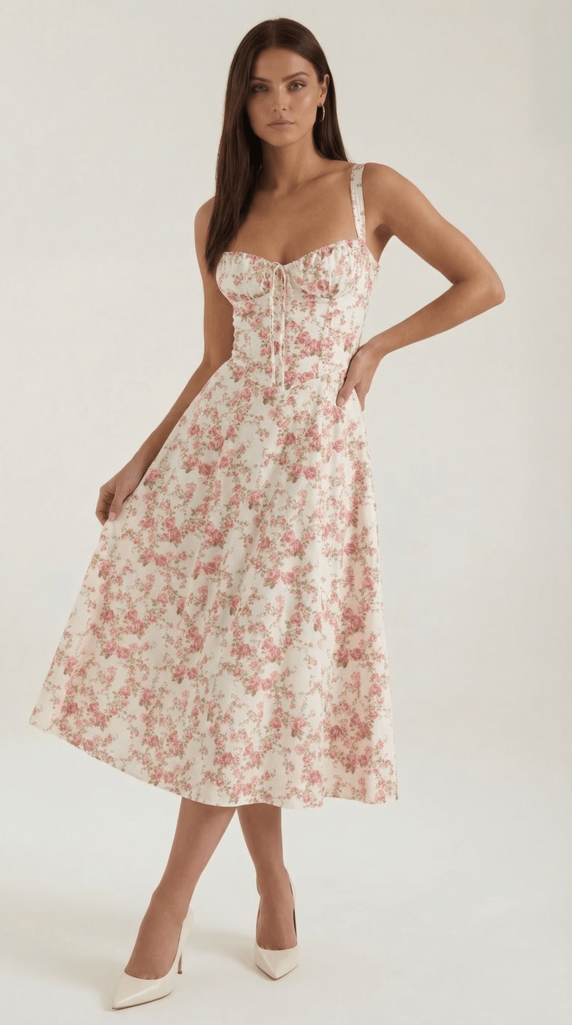 Vestido midi para mujer - Escote corazón con cordones ajuste estructurado