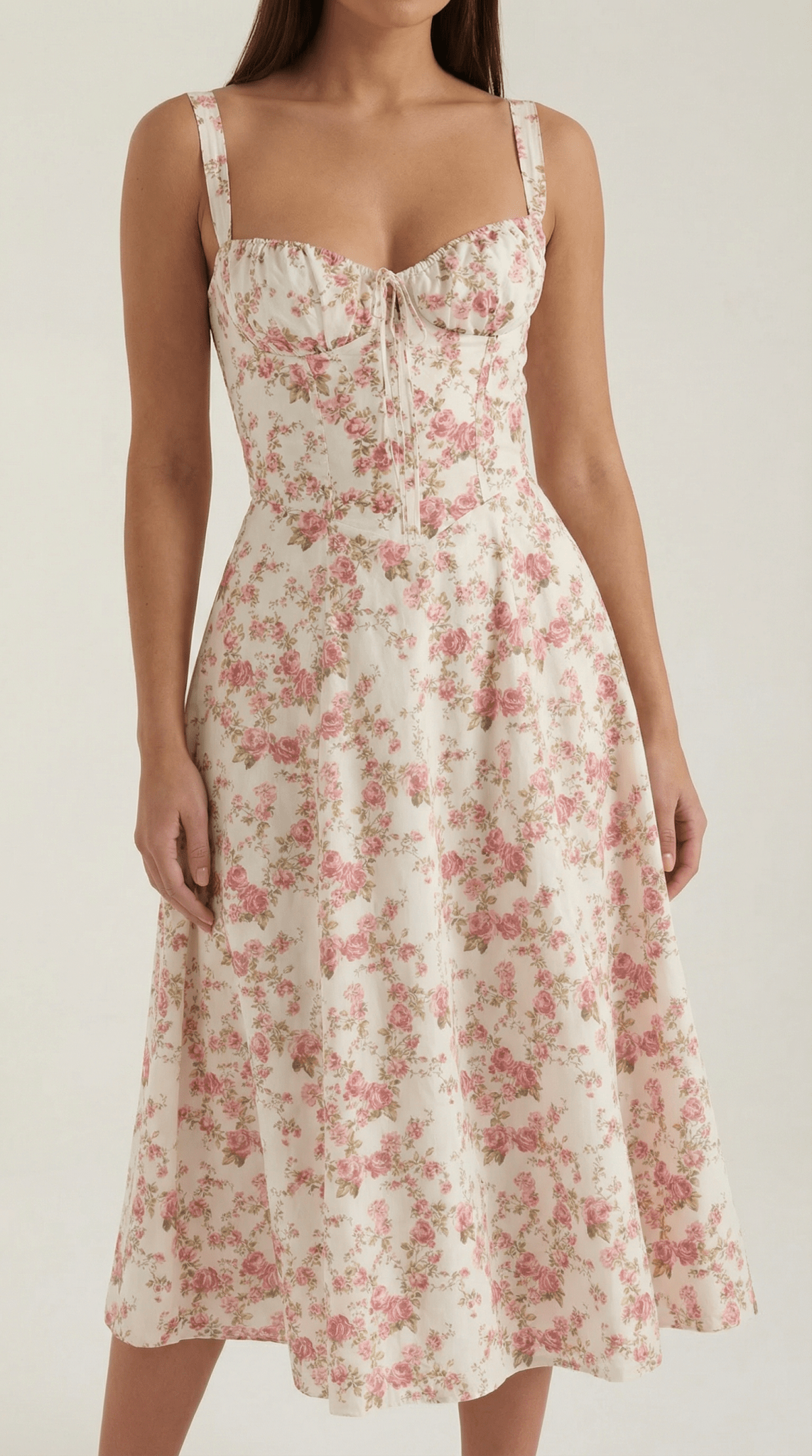 Vestido midi para mujer - Escote corazón con cordones ajuste estructurado