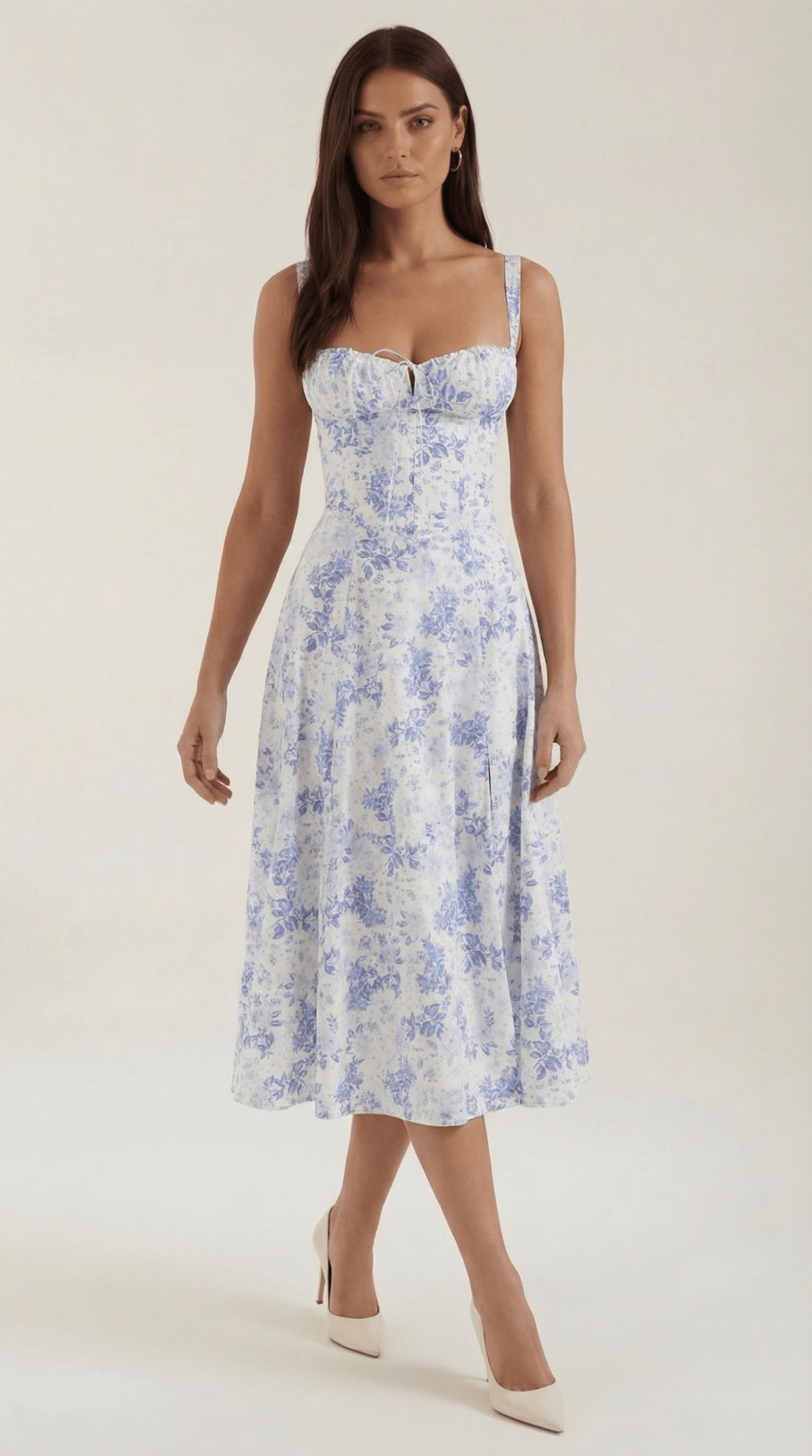 Vestido midi para mujer - Escote corazón con cordones ajuste estructurado