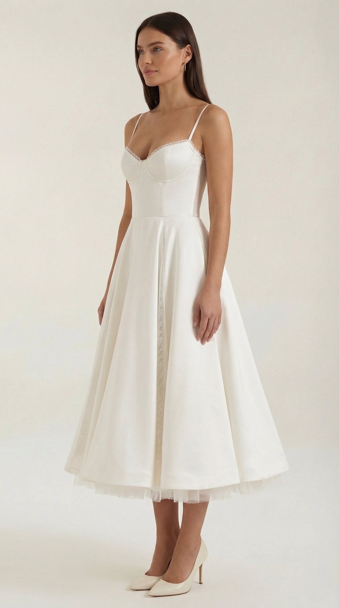Vestito midi donna — scollo a cuore e spalline sottili