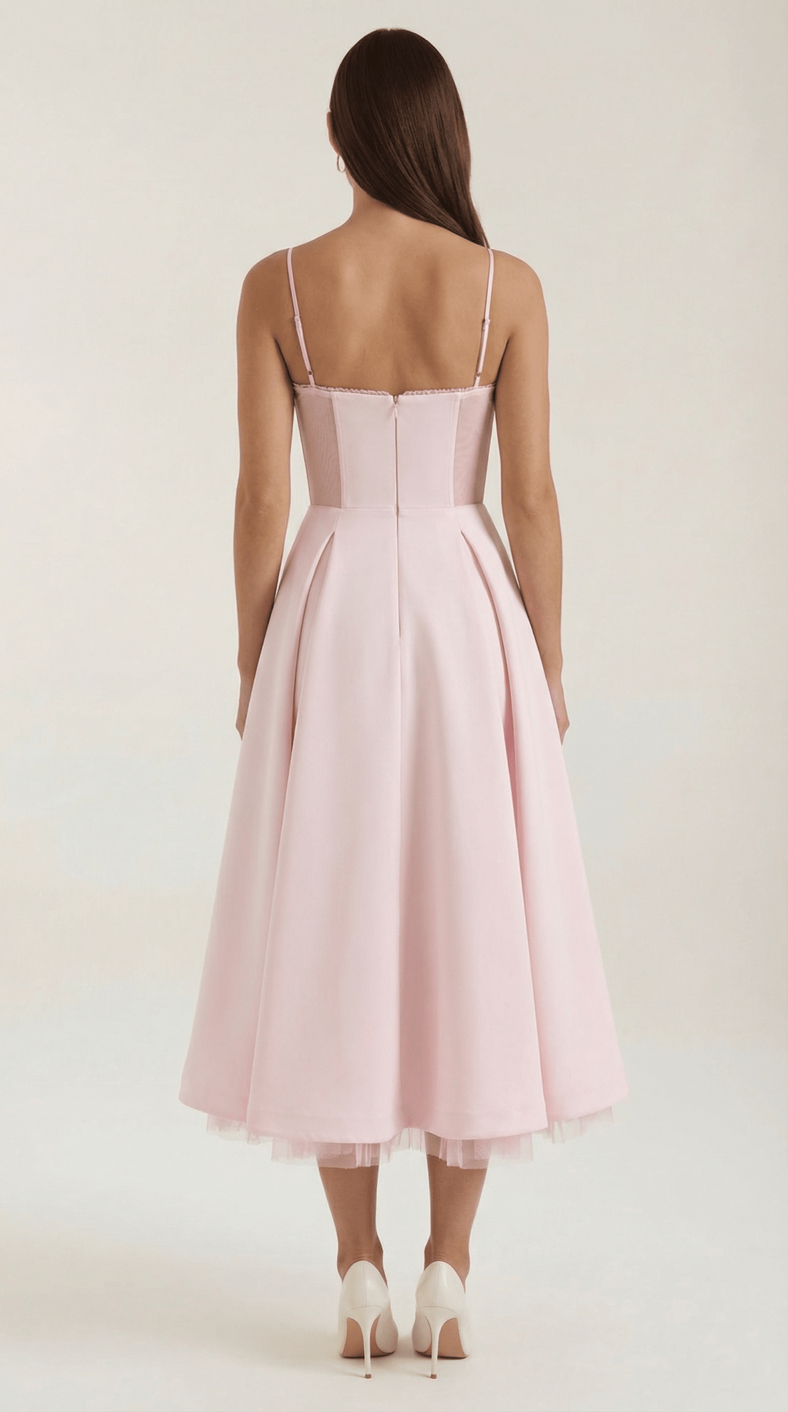 Vestito midi donna — scollo a cuore e spalline sottili