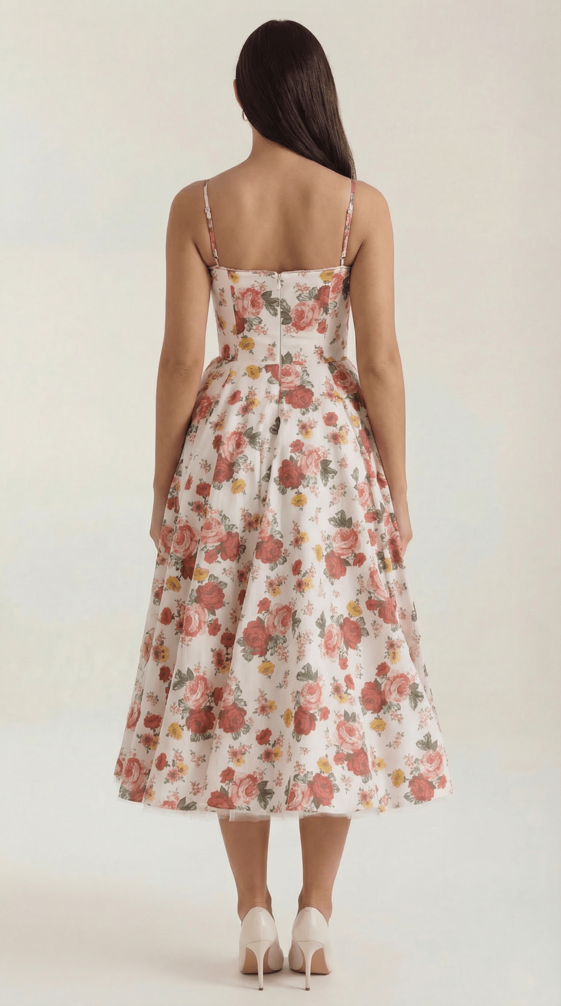 Vestito midi donna — scollo a cuore e spalline sottili