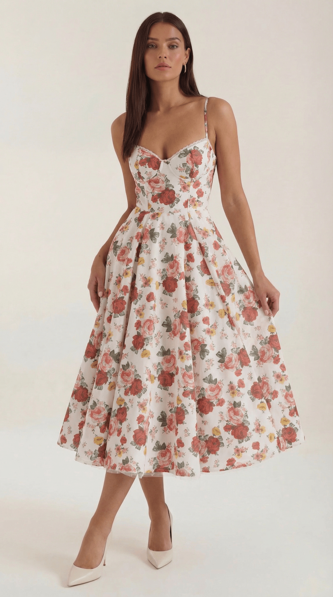 Vestito midi donna — scollo a cuore e spalline sottili