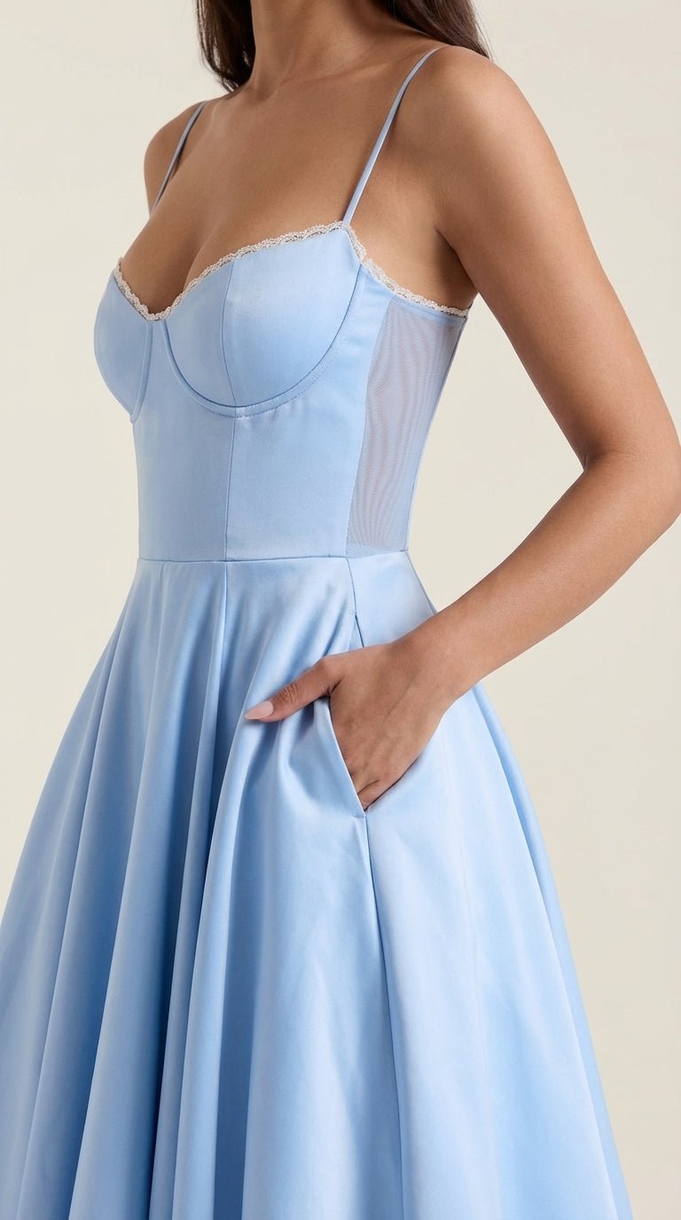 Vestito midi donna — scollo a cuore e spalline sottili