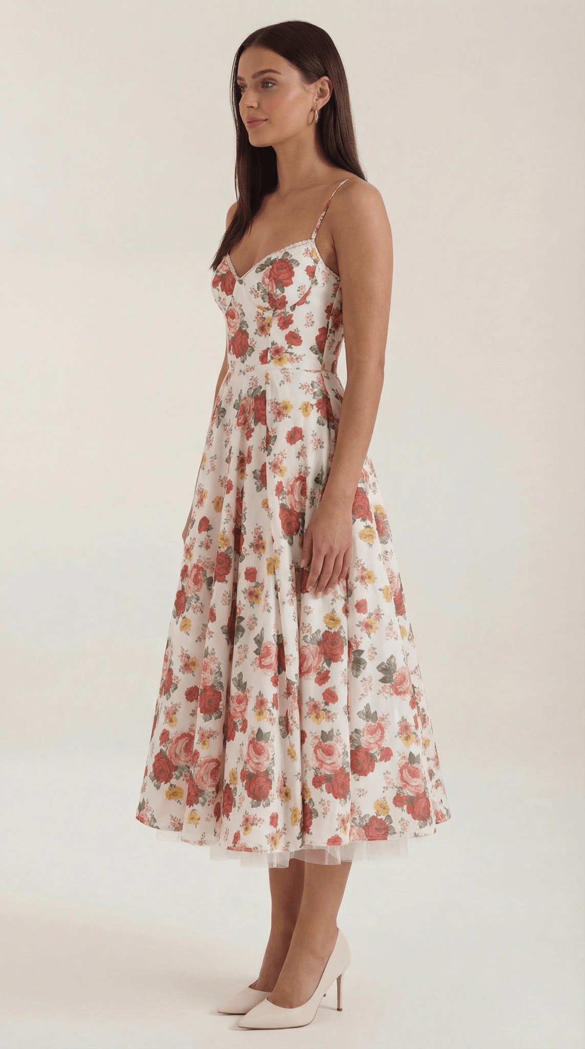 Vestito midi donna — scollo a cuore e spalline sottili