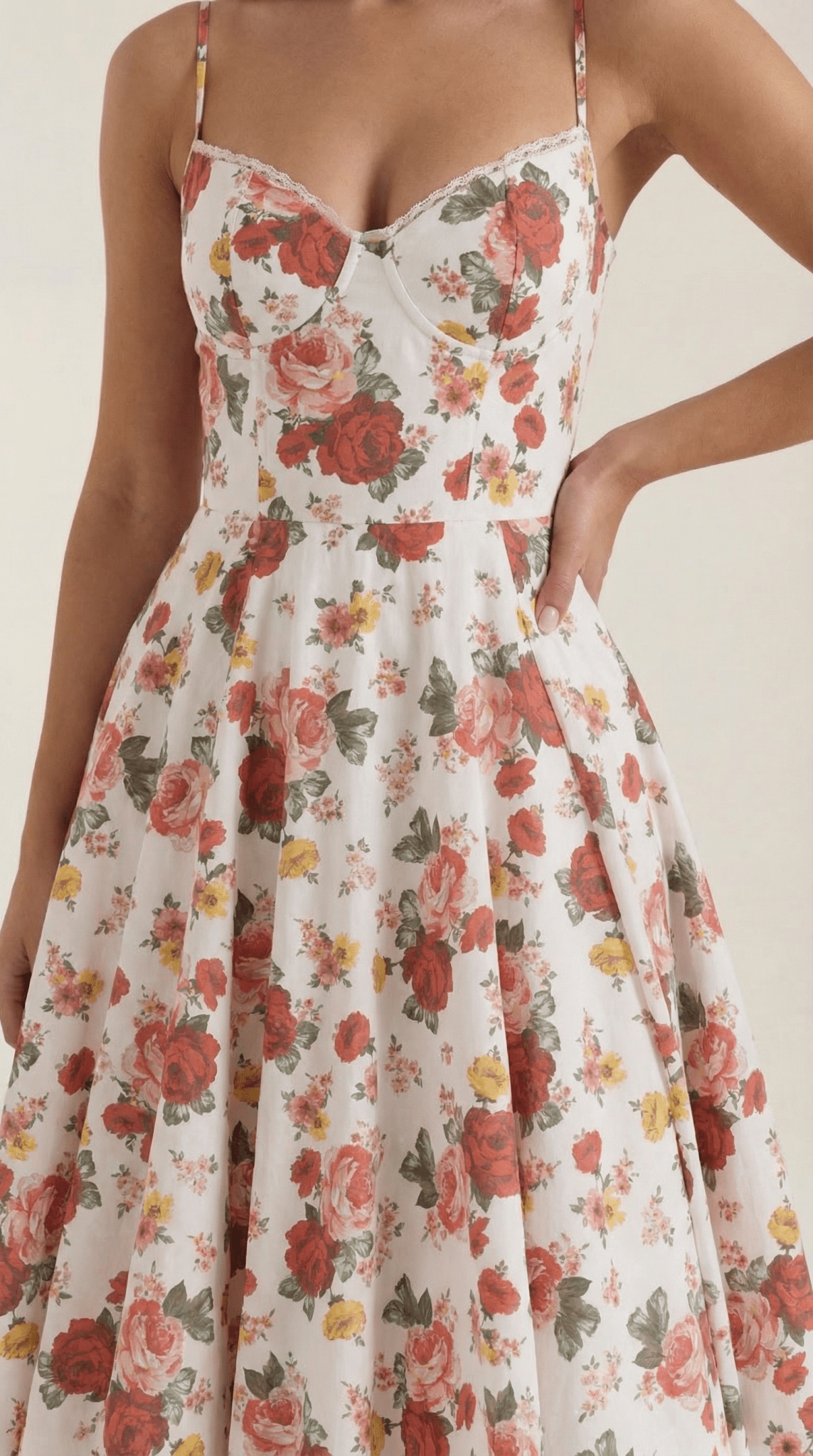 Vestito midi donna — scollo a cuore e spalline sottili