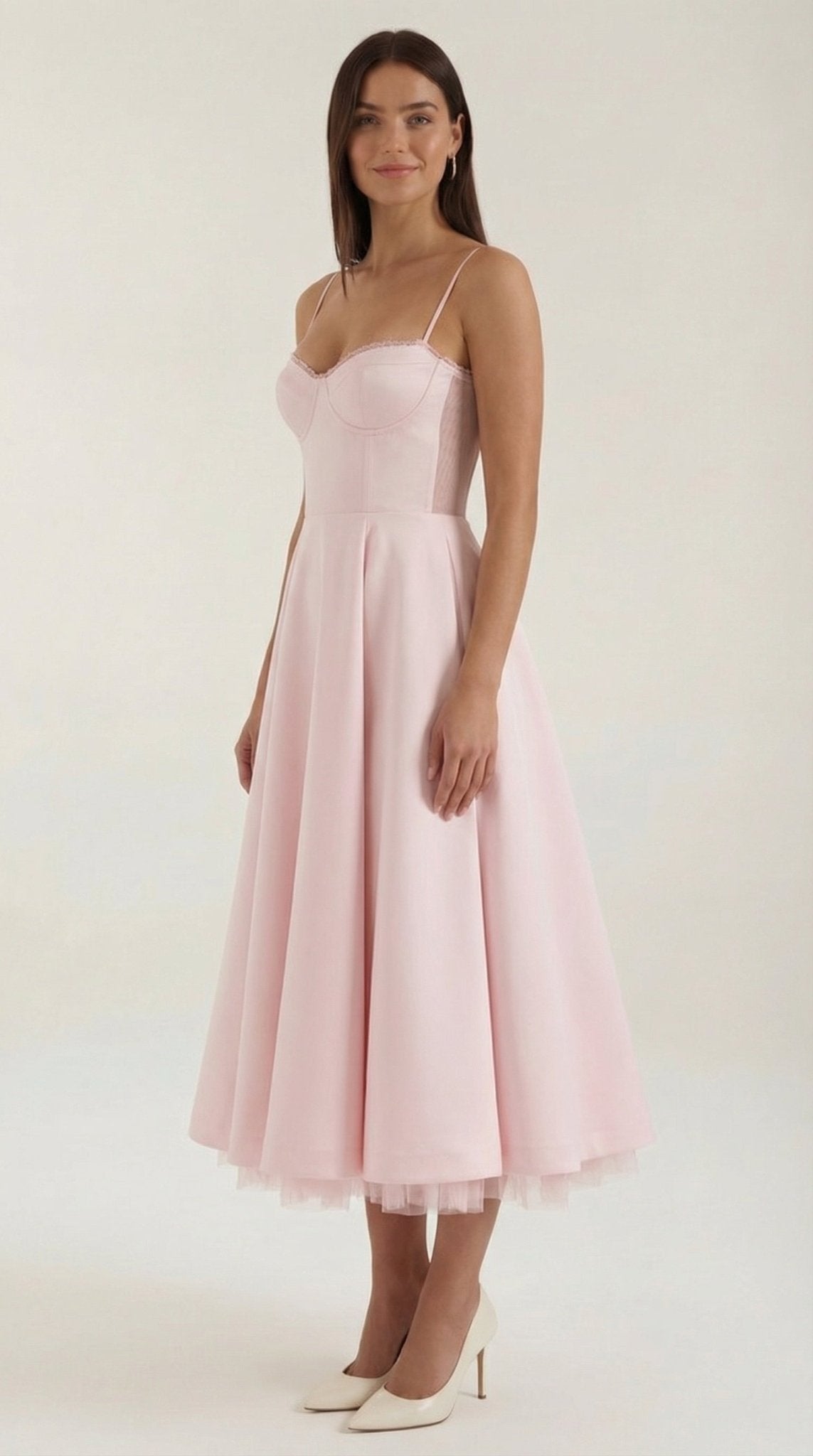 Vestito midi donna — scollo a cuore e spalline sottili