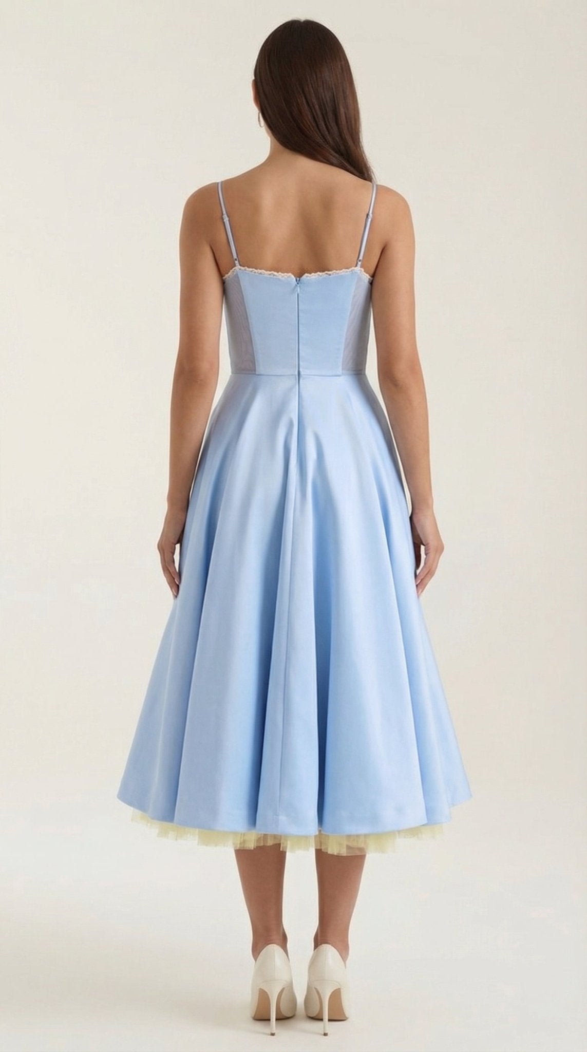 Vestito midi donna — scollo a cuore e spalline sottili