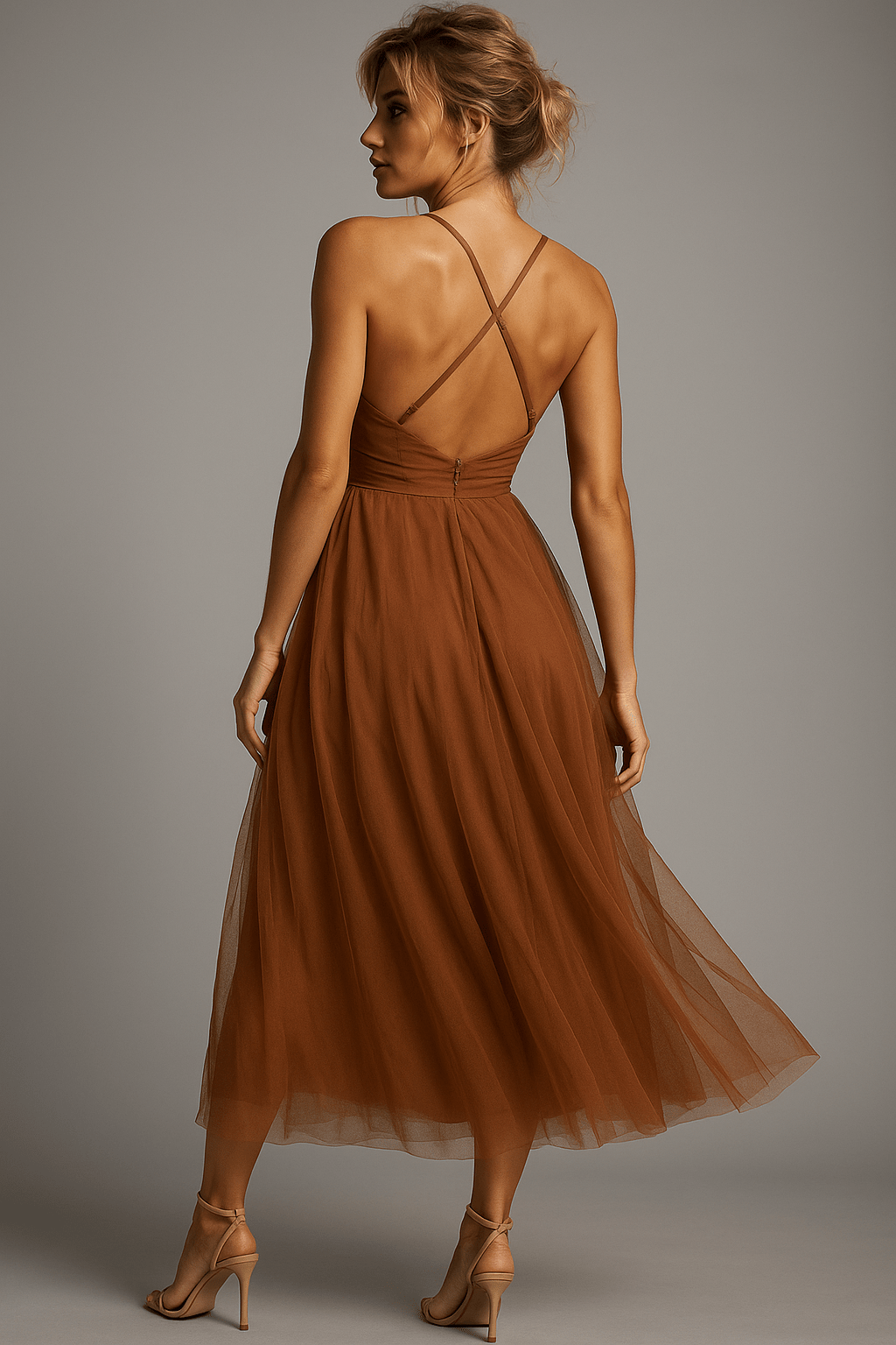 Damen Midikleid — Korsett-Schnitt Spaghettiträger Raffung am Bustier
