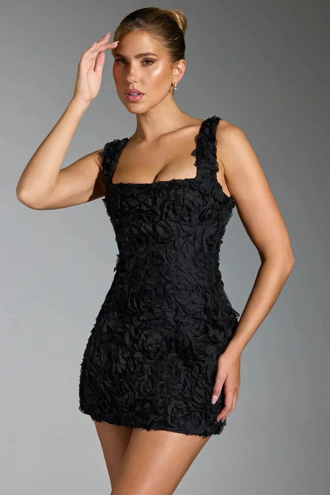 Dames Mini Jurk — Bodycon Pasvorm Vierkante Halslijn Lange Mouwen