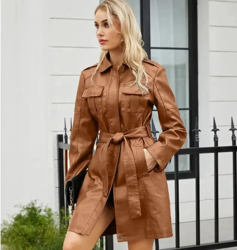 Vestito camicia donna — Maniche lunghe, cintura in vita, chiusura con bottoni