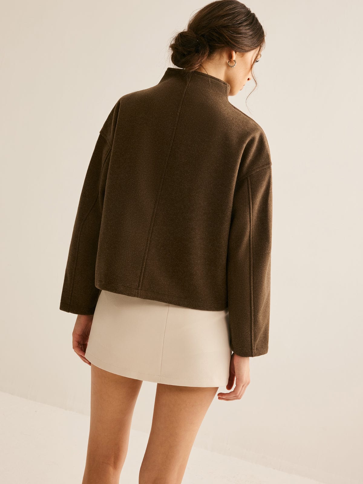 Cappotto corto da donna — Collo alla coreana con chiusura a zip